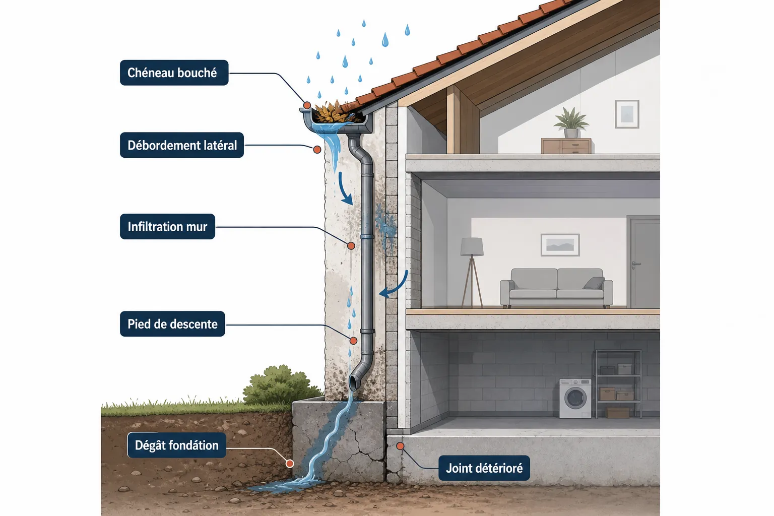 Gouttières bouchées : risques réels et solutions durables
