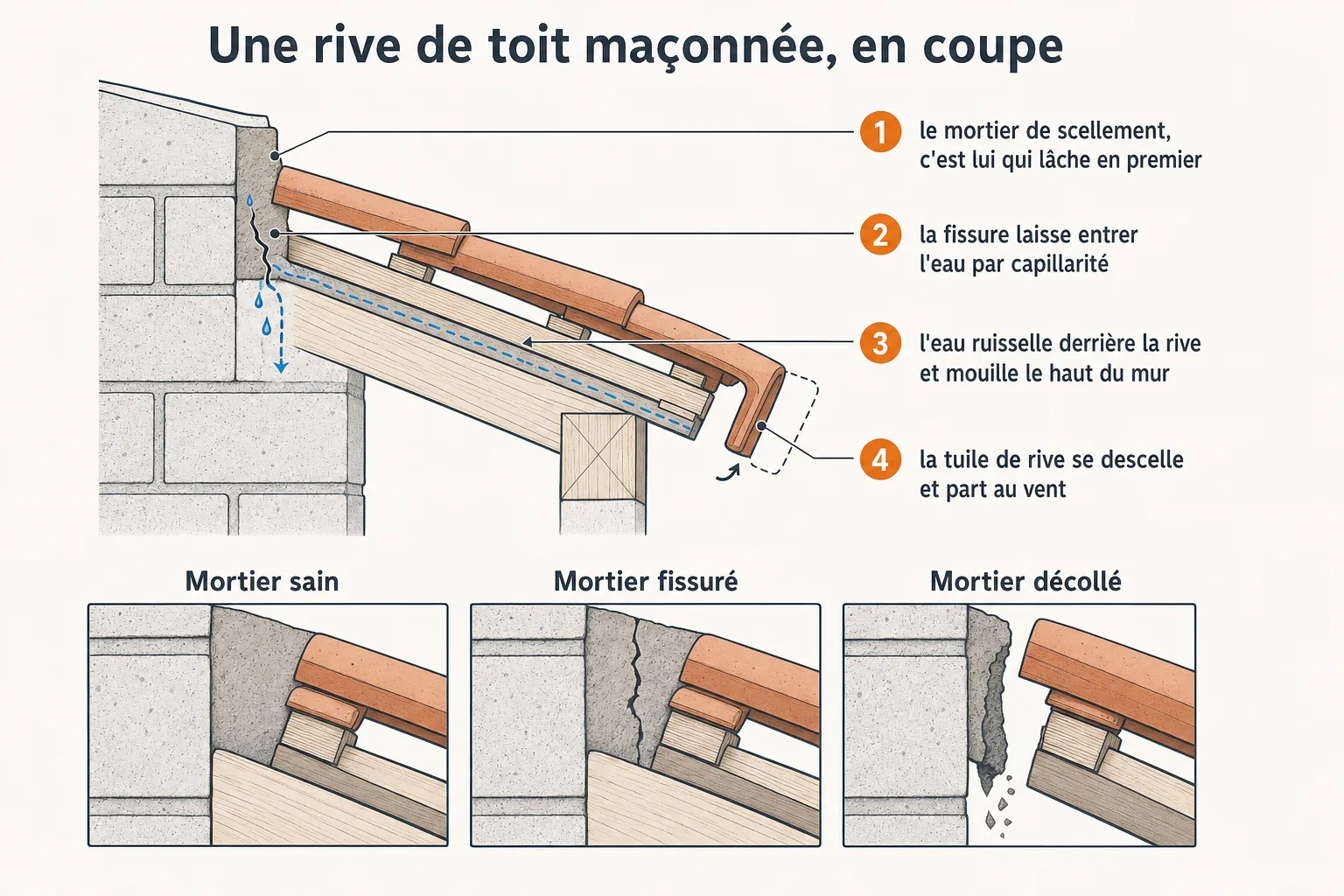 Infographie : Refaire une rive de toit au mortier : un chantier en photos, avant et après