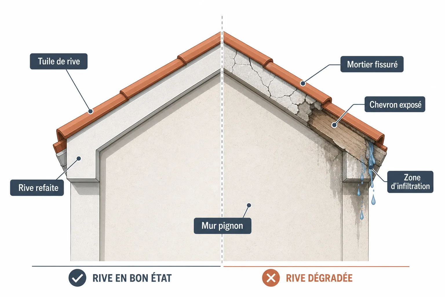 Rive de toit abîmée : causes, risques et réparation